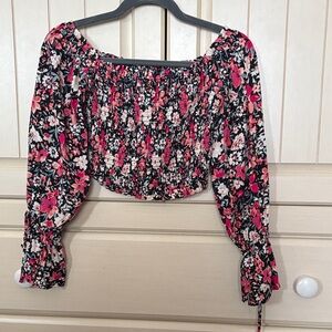Dynamite Floral Off-Shoulder Blouse - Pink and Black